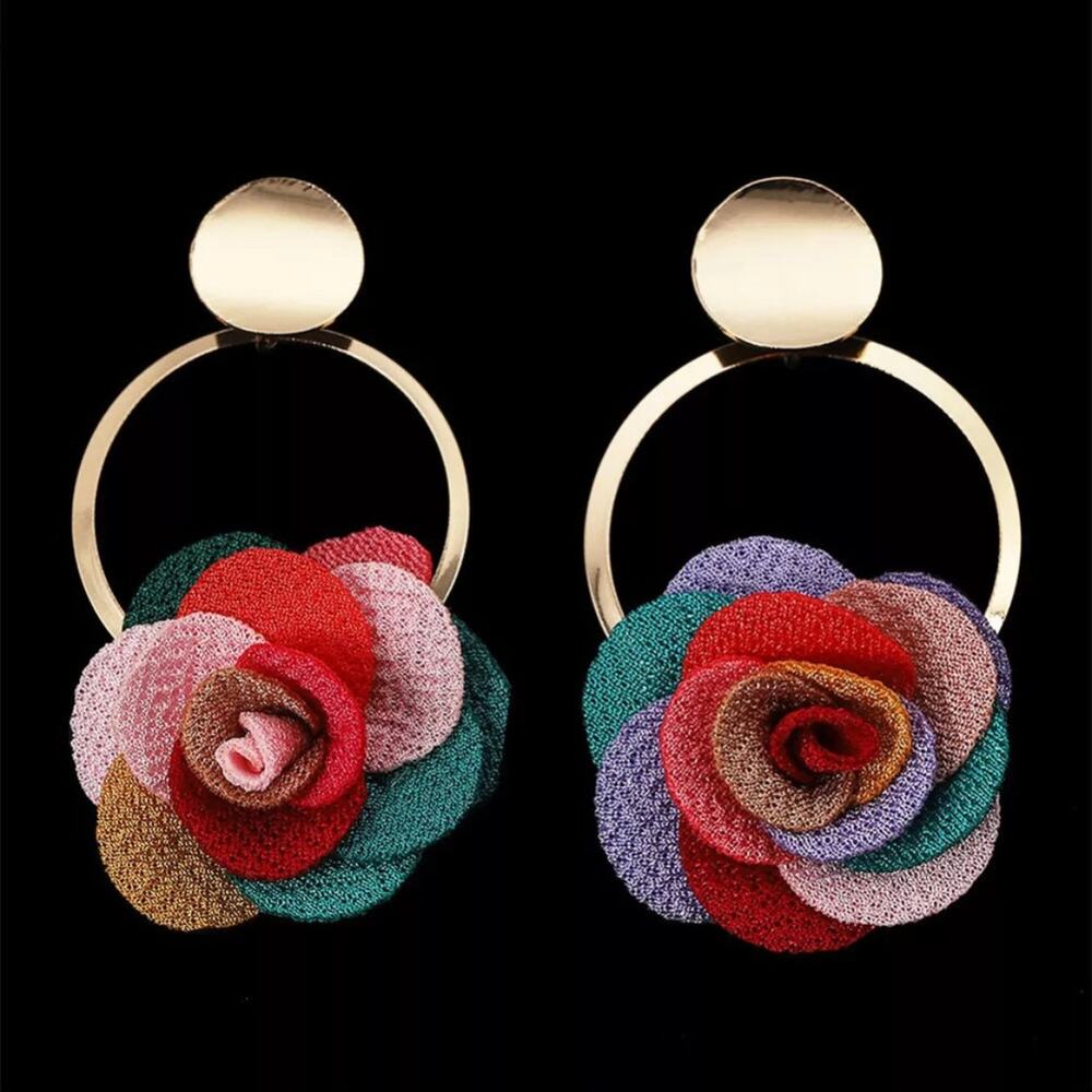 Blanche Rose Hoop Dangle Earrings